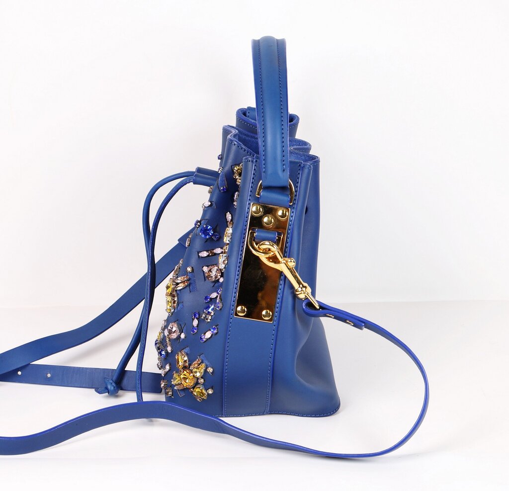 Cobalt Blue Leather and Gemstones Bag