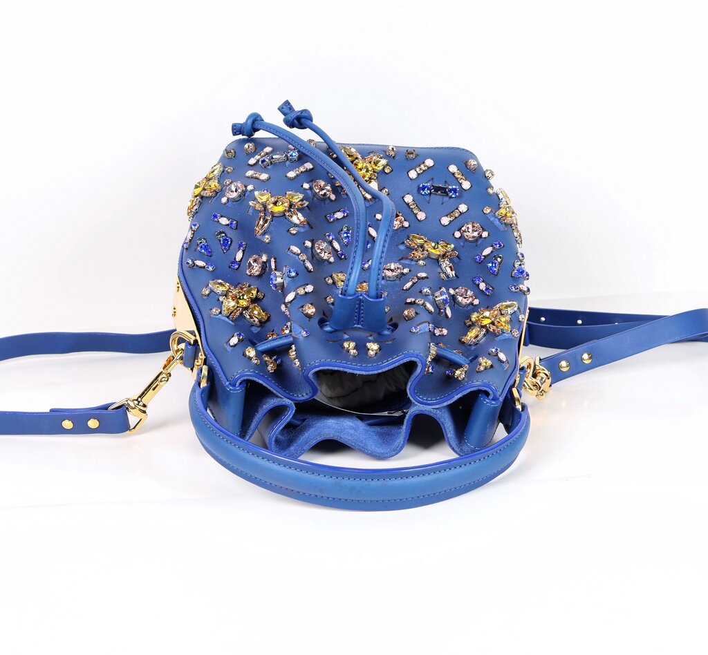 Cobalt Blue Leather and Gemstones Bag