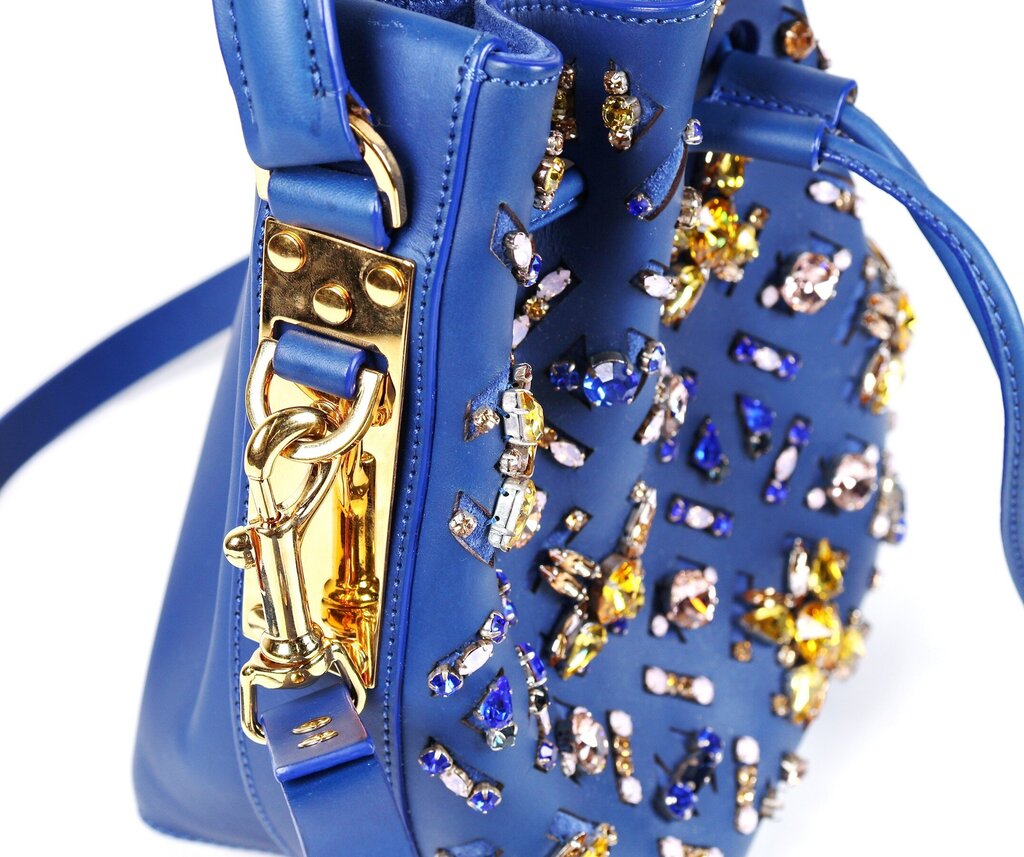 Cobalt Blue Leather and Gemstones Bag