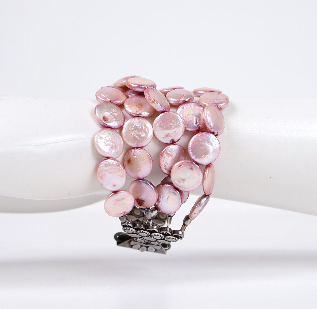 Sterling and Coin Pearl Bracelet