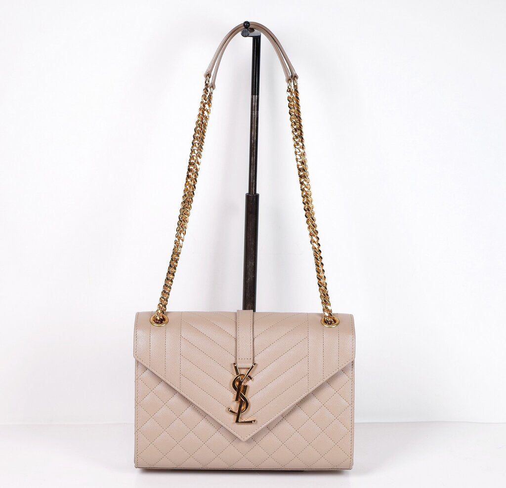 Dark Beige Quilted Envelope Shoulder Bag