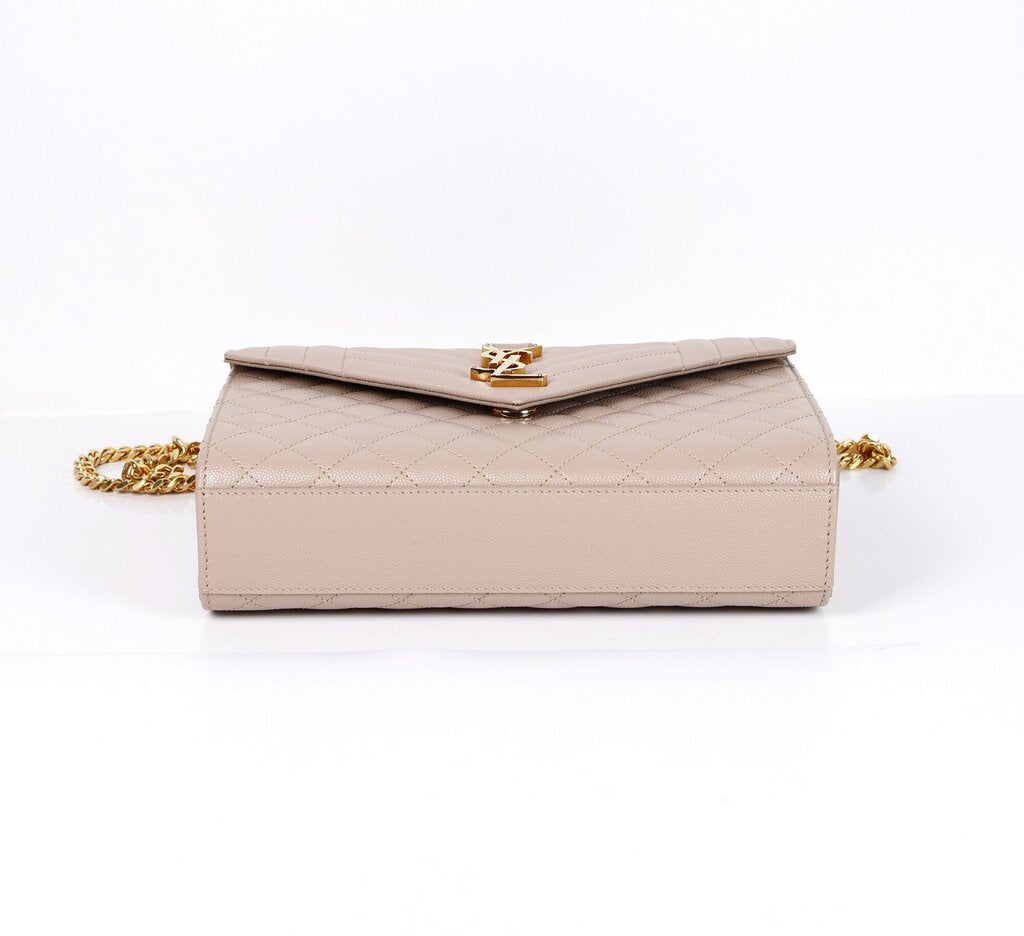 Dark Beige Quilted Envelope Shoulder Bag