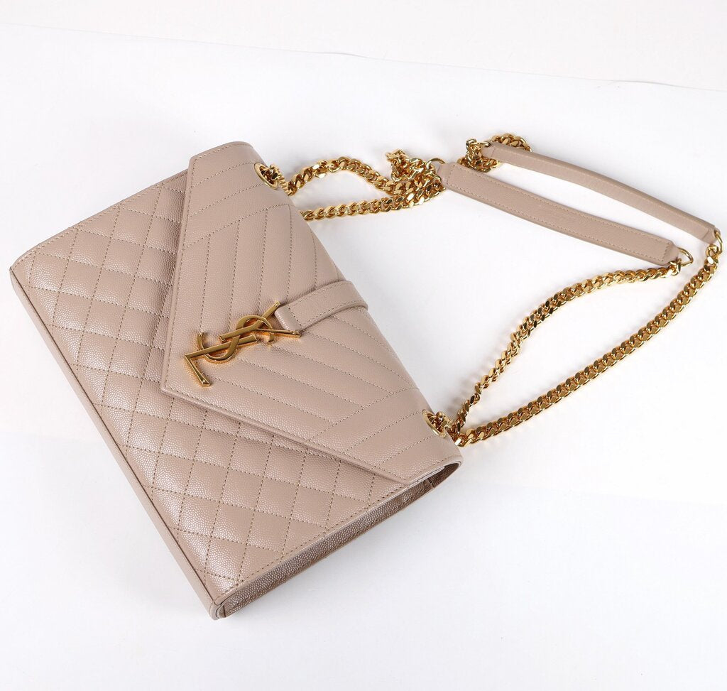 Dark Beige Quilted Envelope Shoulder Bag