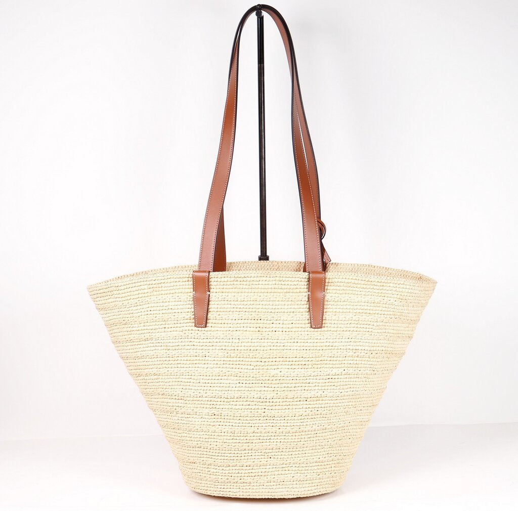 Raffia and Leather Tote