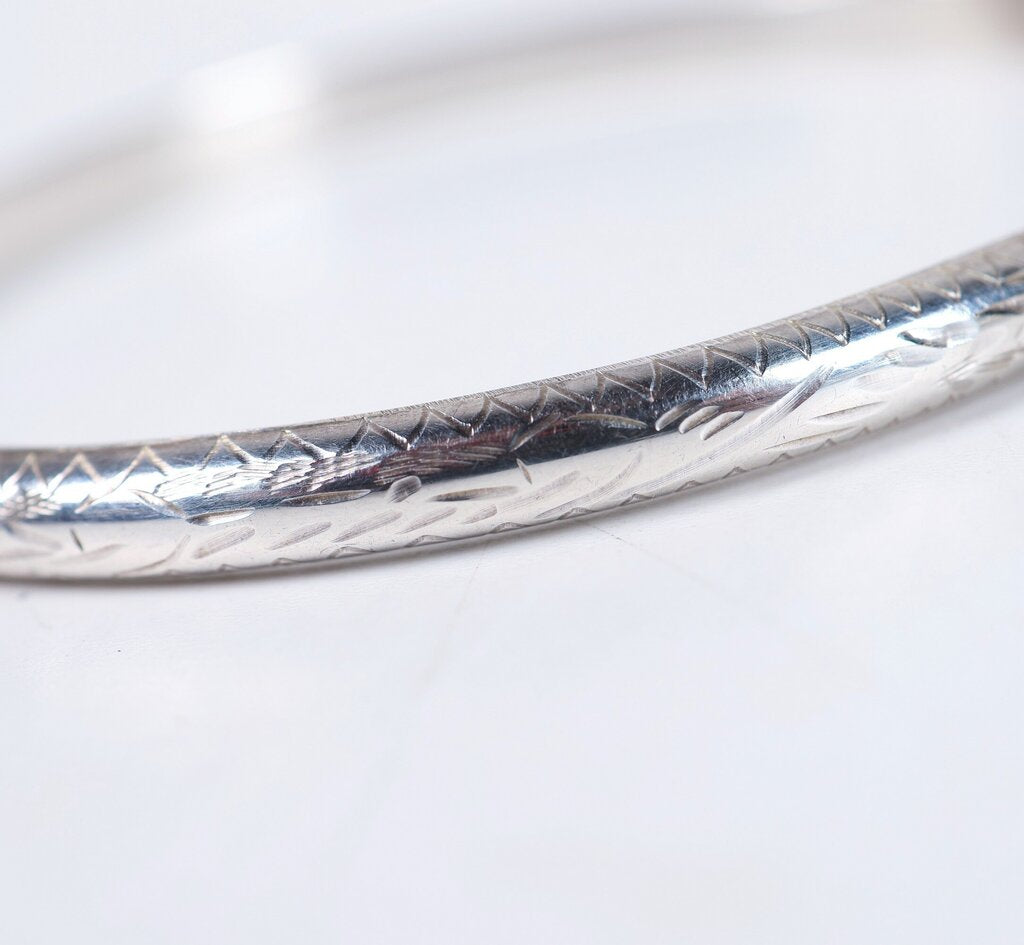Sterling Etched Detail Bangle Bracelet