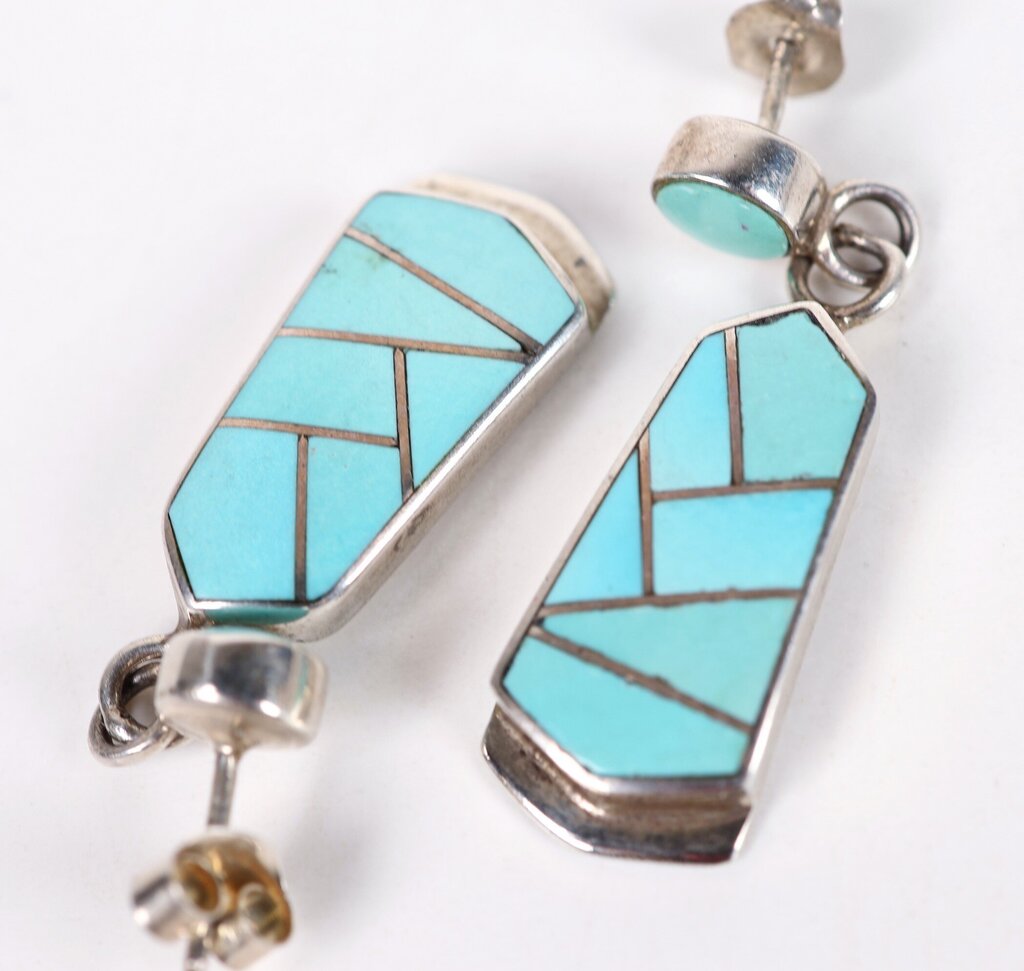 Sterling and Turquoise Inlay Earrings