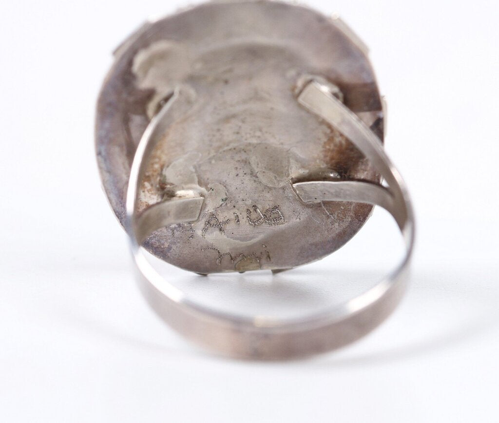 Sterling and Turquoise 'Zuni Fish Scale' Ring (8.5)