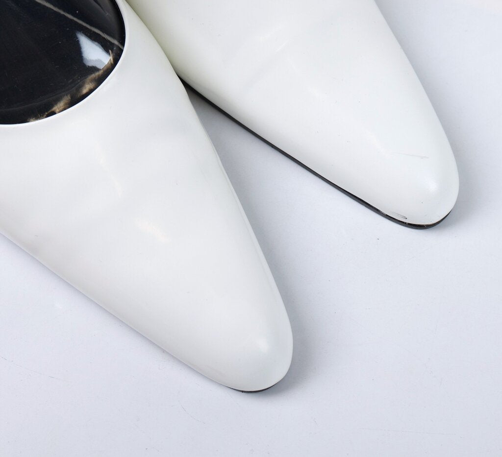 White Leather Pointy Toe Ankle Strap Heels (41)