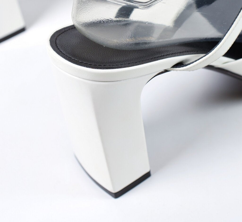 White Leather Pointy Toe Ankle Strap Heels (41)