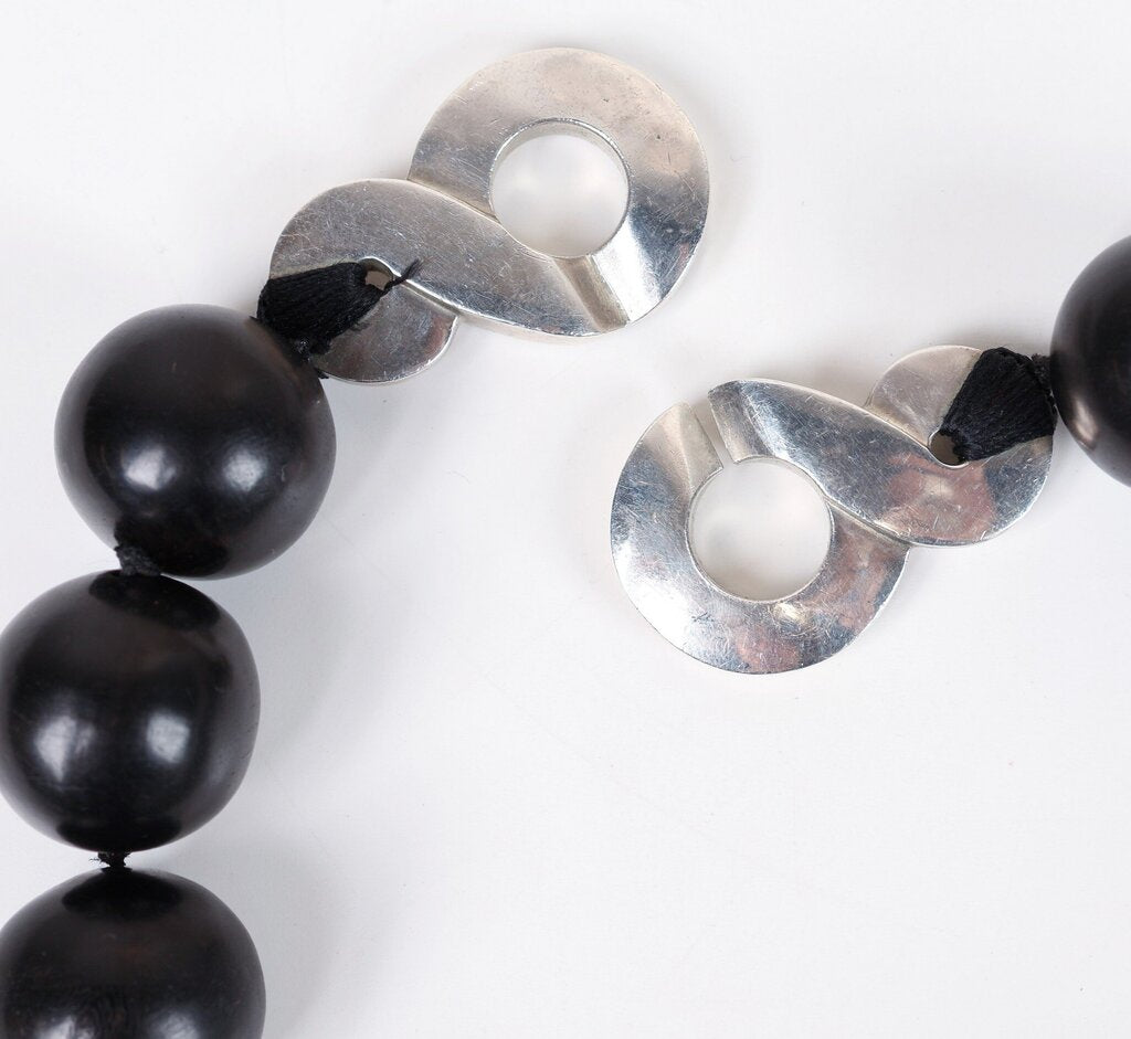 Sterling and Wood Bead Necklace