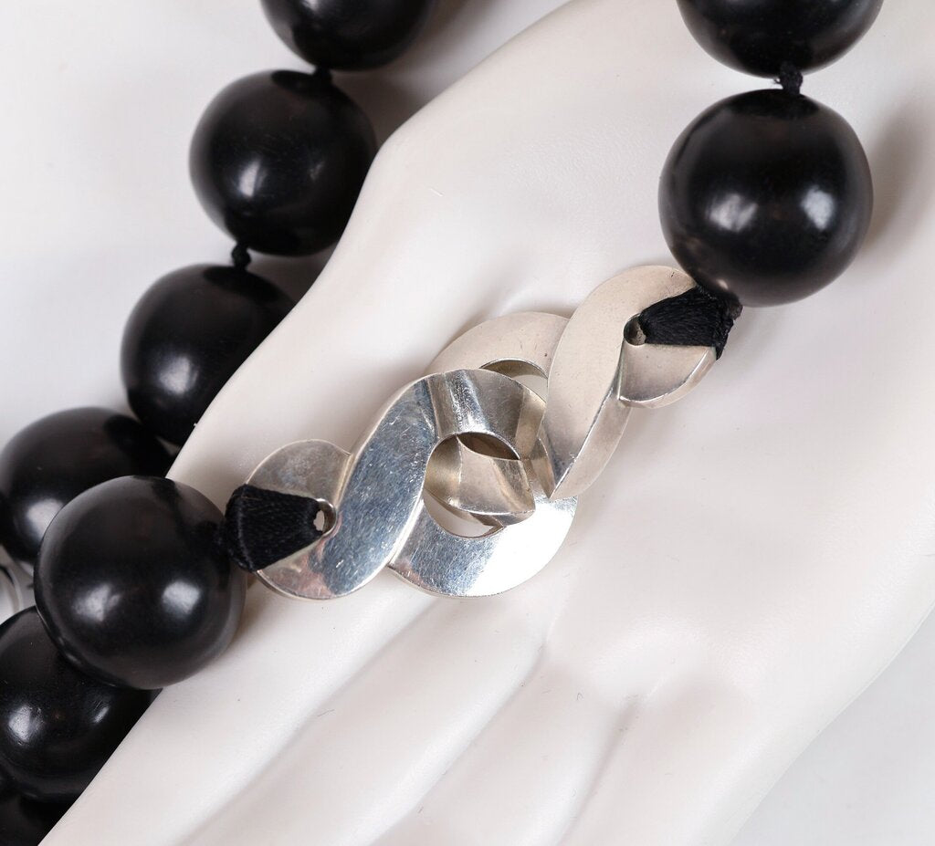 Sterling and Wood Bead Necklace