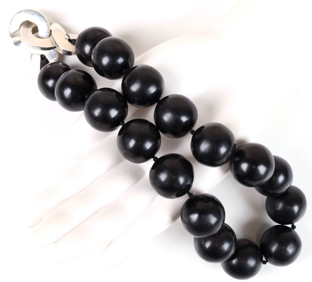 Sterling and Wood Bead Necklace