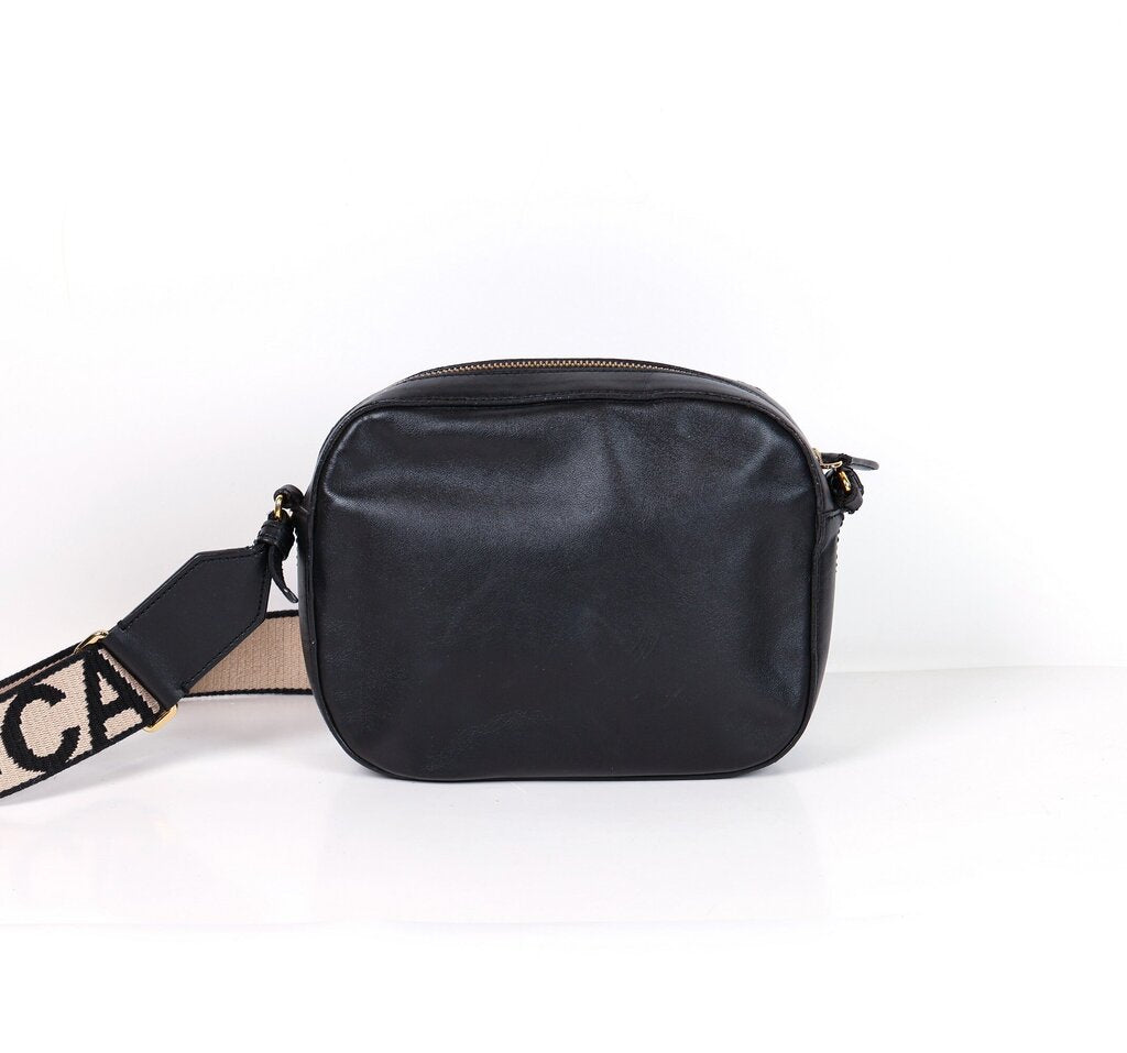 Black Leather Camera Crossbody