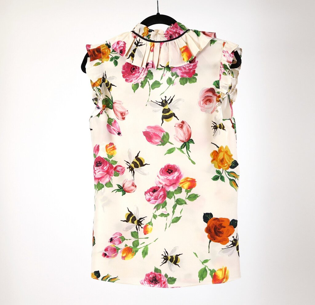 Ivory Sleeveless Blouse with Roses & Bees Print (S)