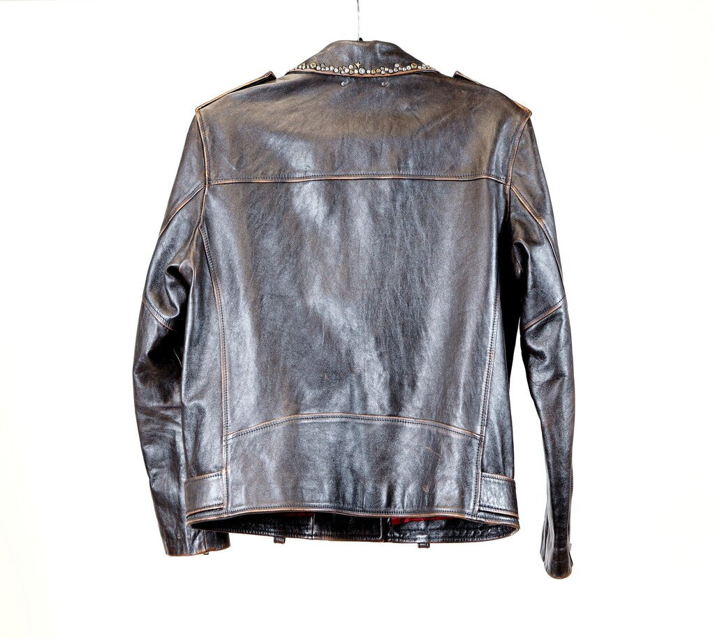 Distressed Studded Leather Moto Jacket (M)