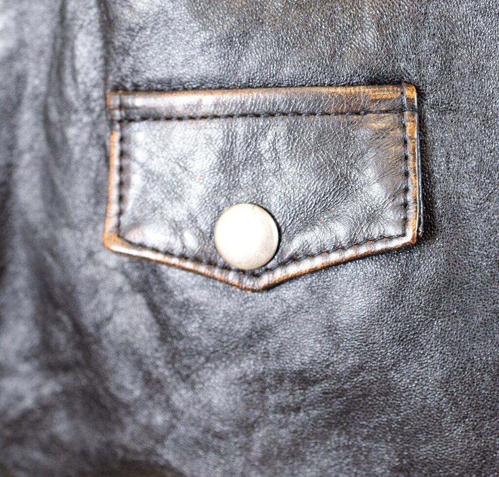 Distressed Studded Leather Moto Jacket (M)