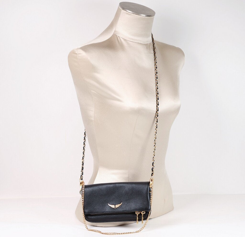 Black Leather Wallet with Double Chain