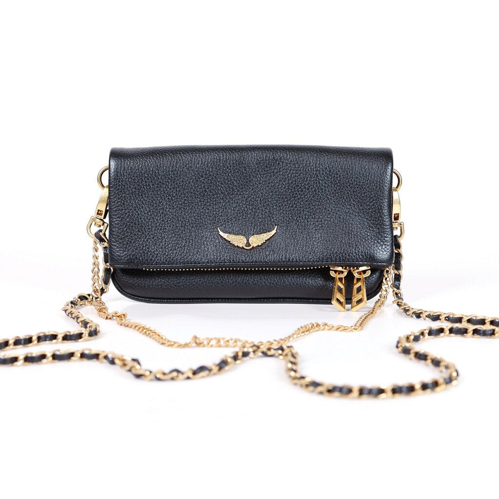 Black Leather Wallet with Double Chain