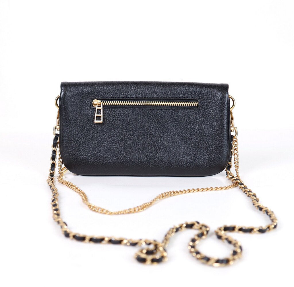 Black Leather Wallet with Double Chain
