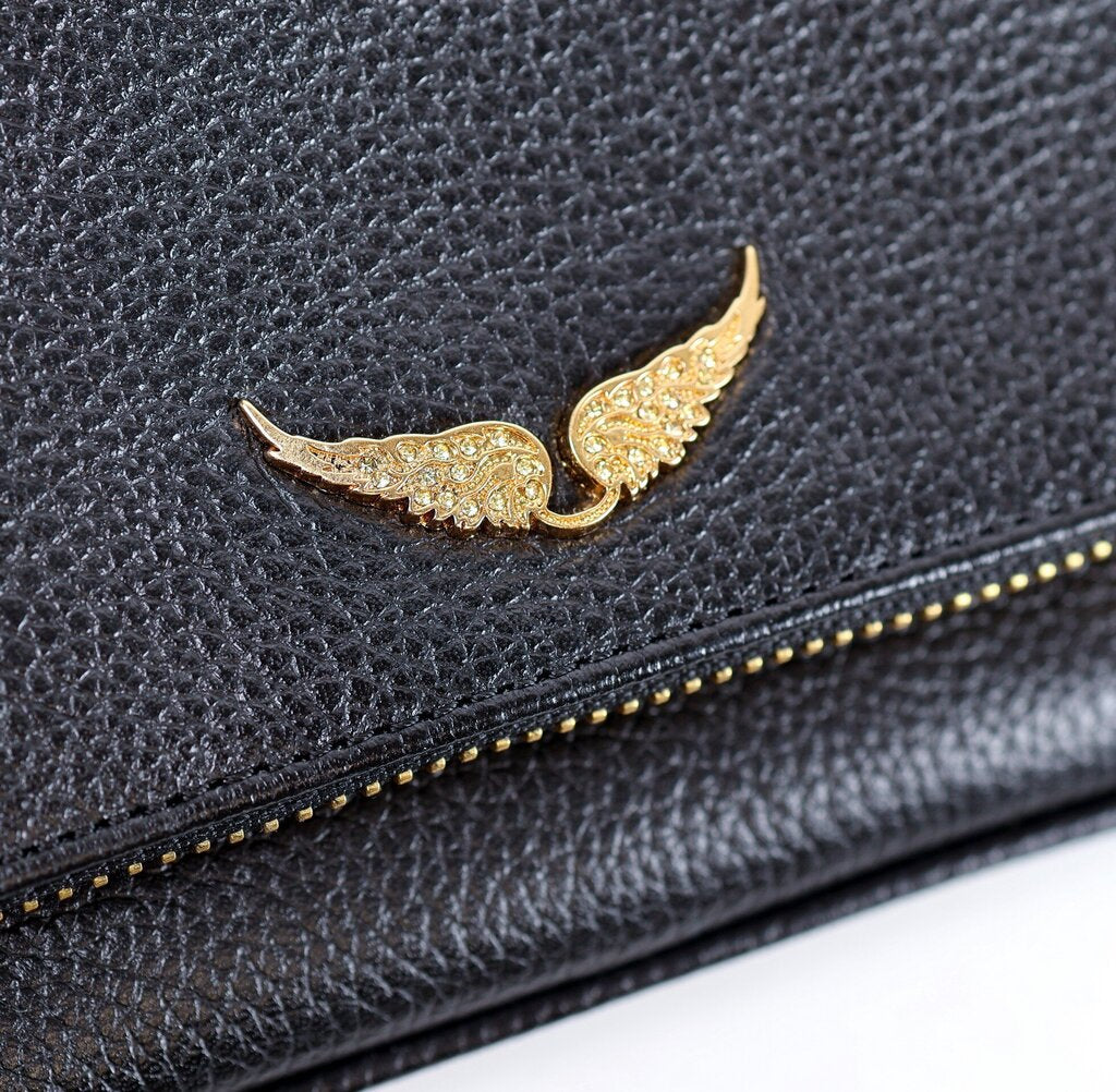 Black Leather Wallet with Double Chain