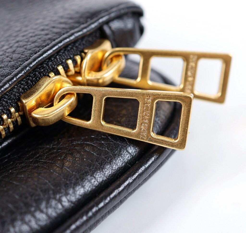 Black Leather Wallet with Double Chain