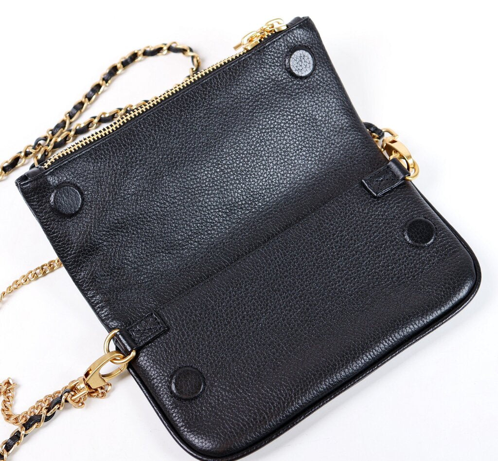 Black Leather Wallet with Double Chain