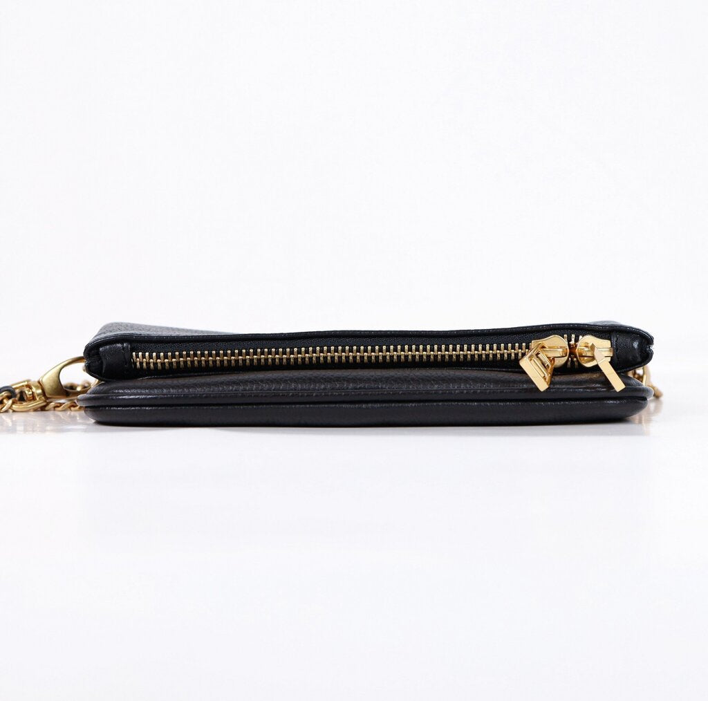 Black Leather Wallet with Double Chain