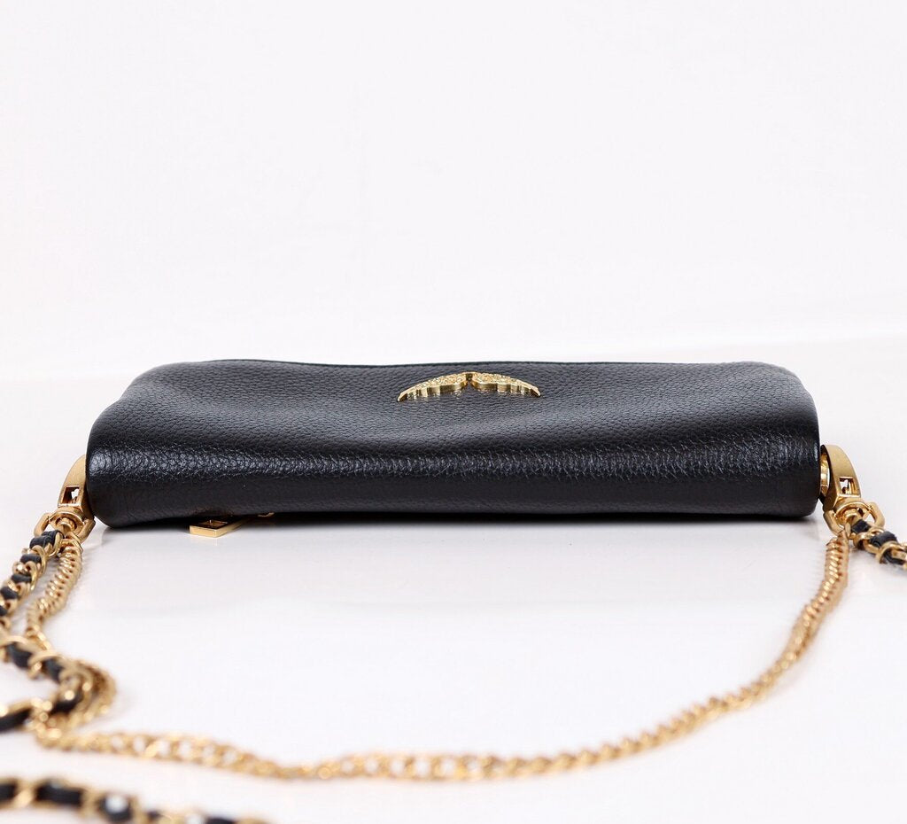 Black Leather Wallet with Double Chain