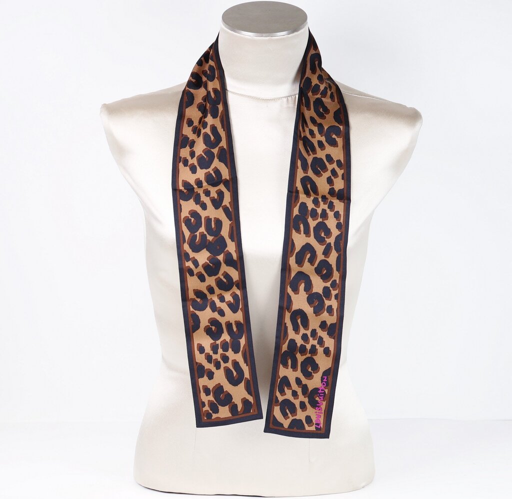 cheetah long thin silk scarf