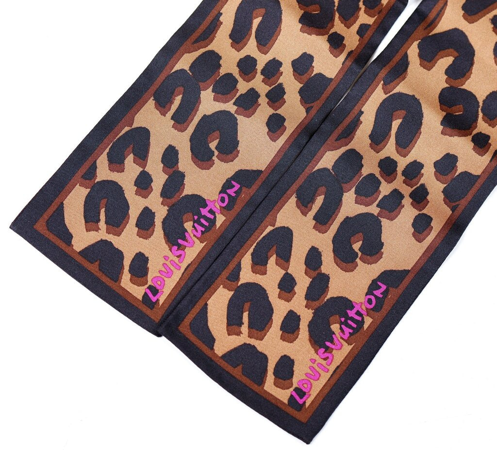 cheetah long thin silk scarf