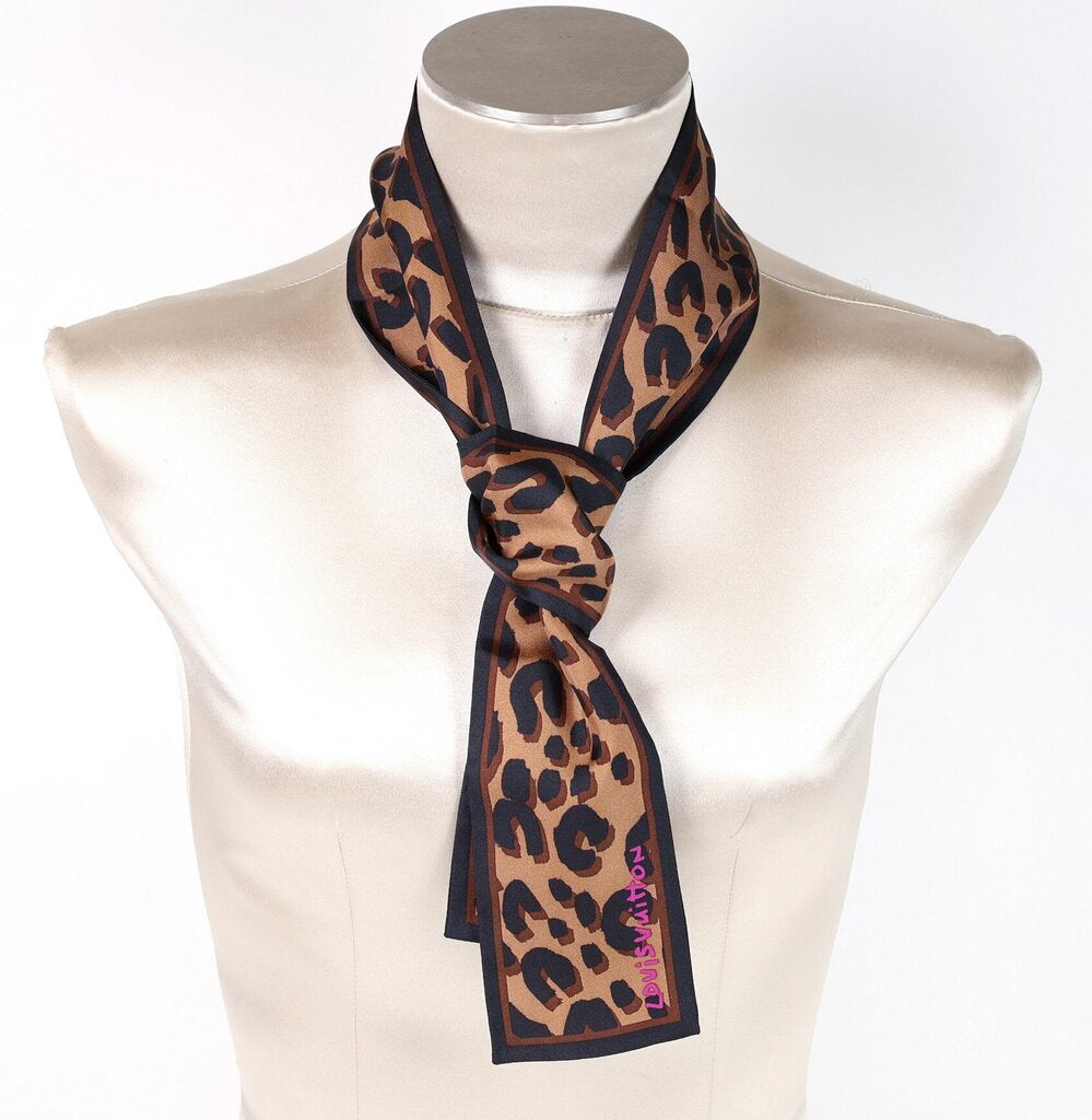 cheetah long thin silk scarf