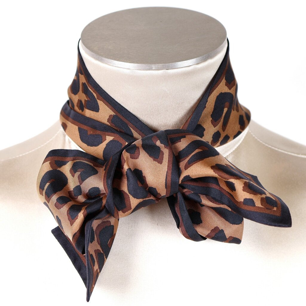 cheetah long thin silk scarf