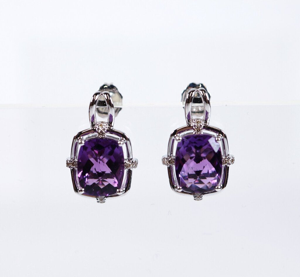 14K Gold Amethyst and Diamond Earrings