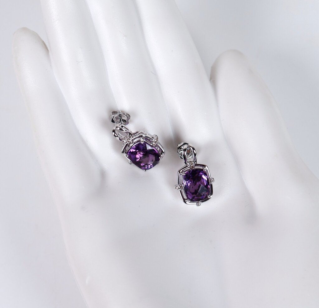 14K Gold Amethyst and Diamond Earrings