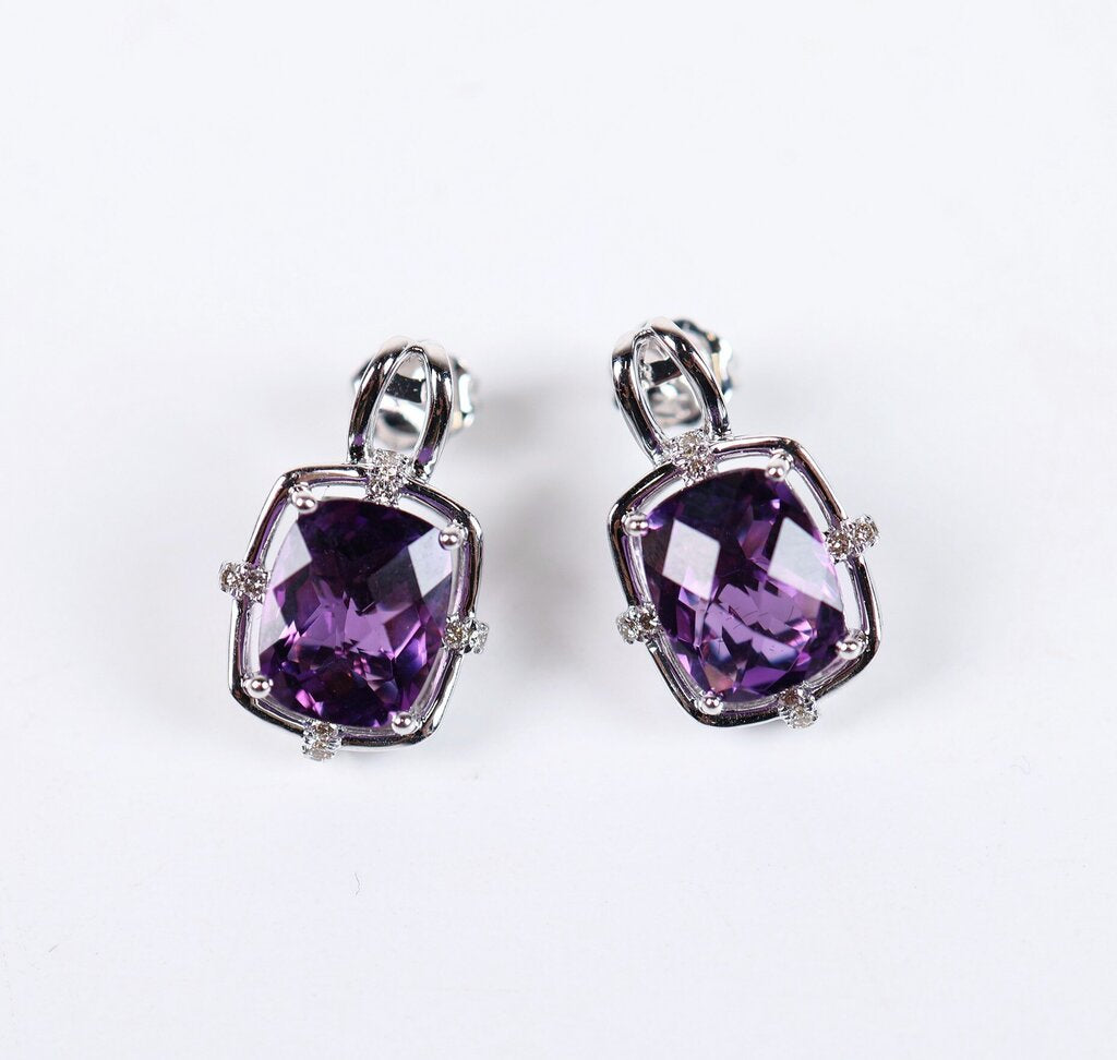14K Gold Amethyst and Diamond Earrings
