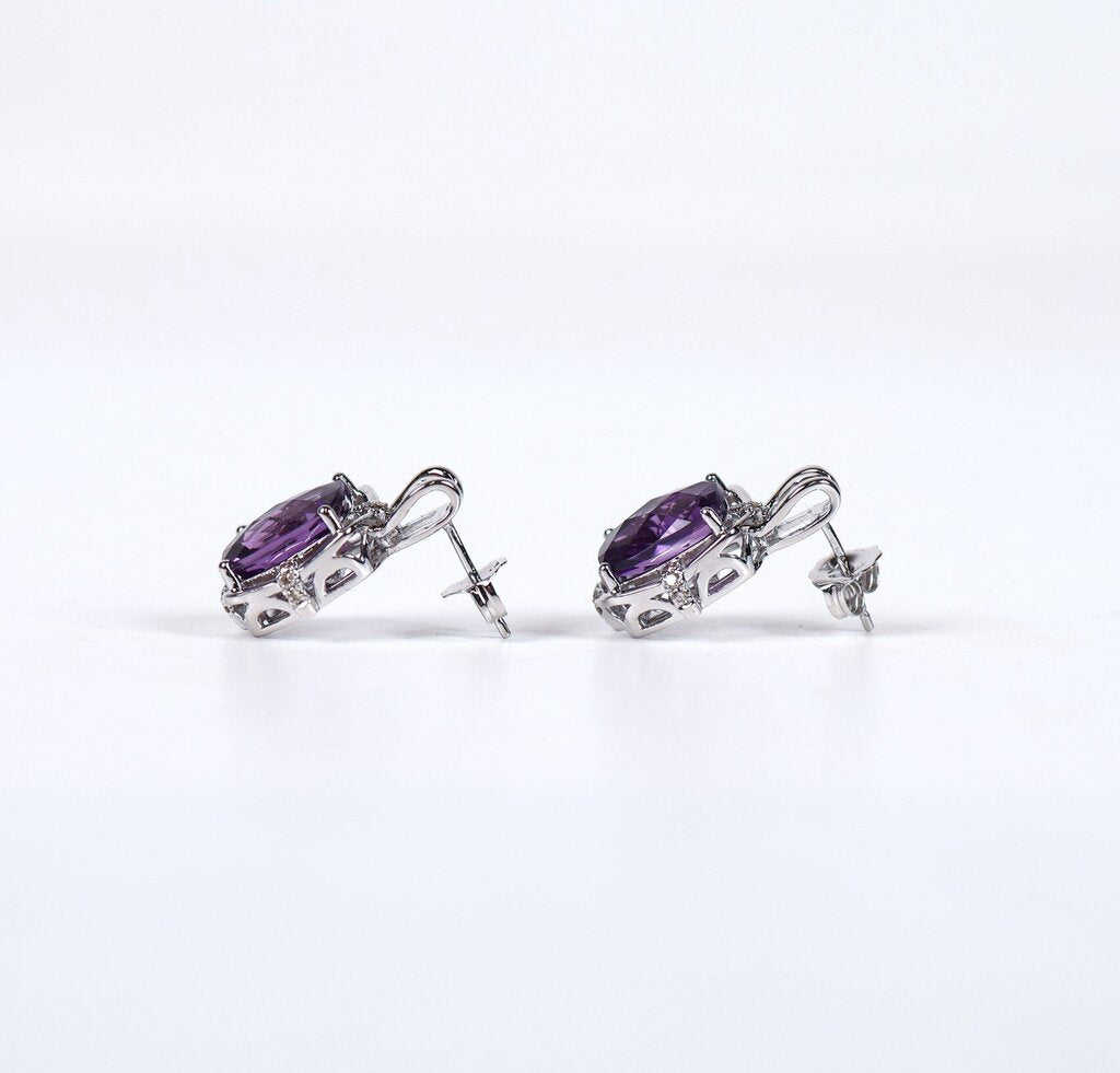 14K Gold Amethyst and Diamond Earrings