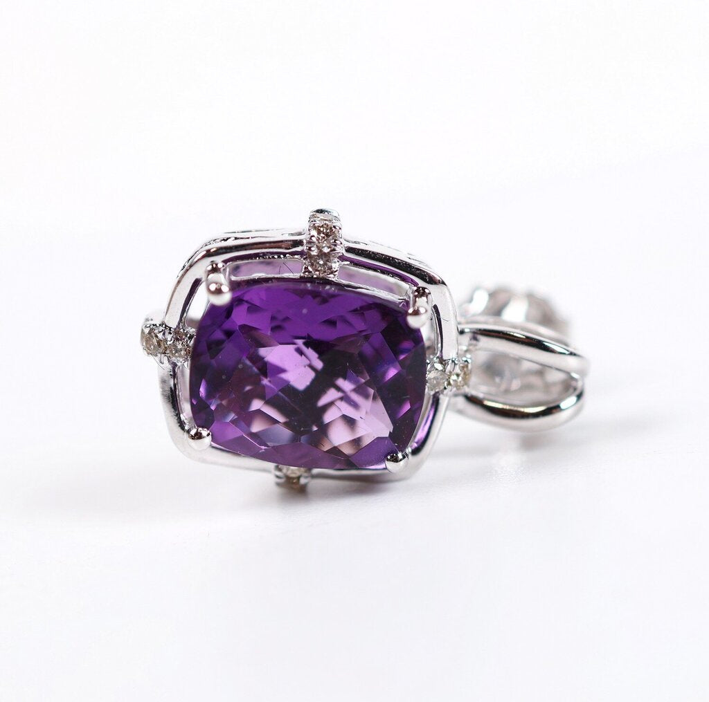 14K Gold Amethyst and Diamond Earrings