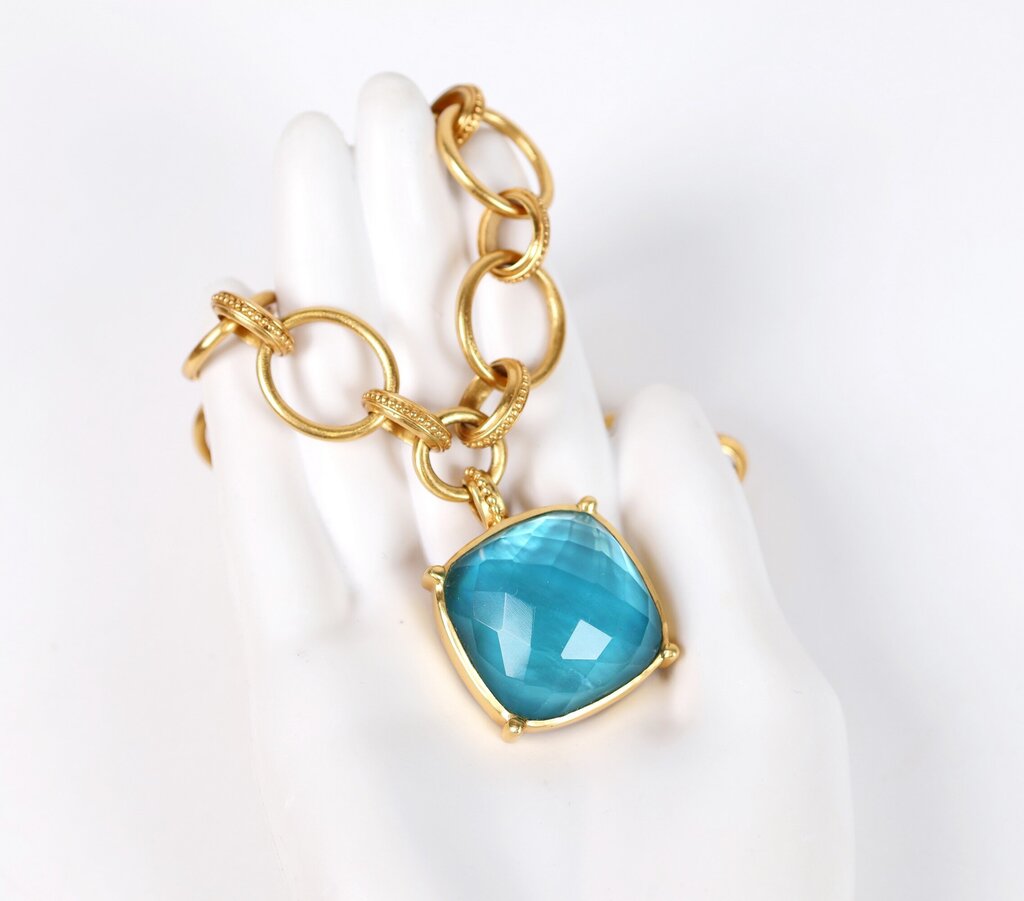 Gold Plate 'Antonia' Necklace in Bahamaian Blue