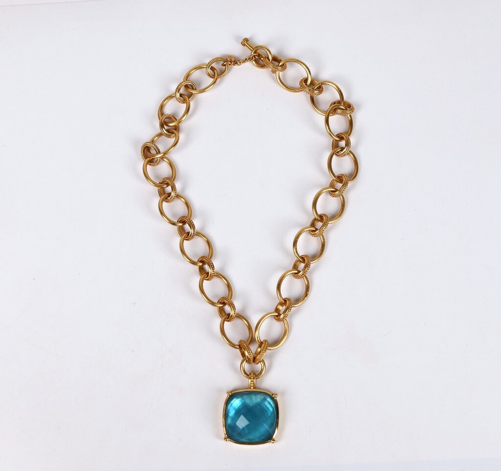 Gold Plate 'Antonia' Necklace in Bahamaian Blue
