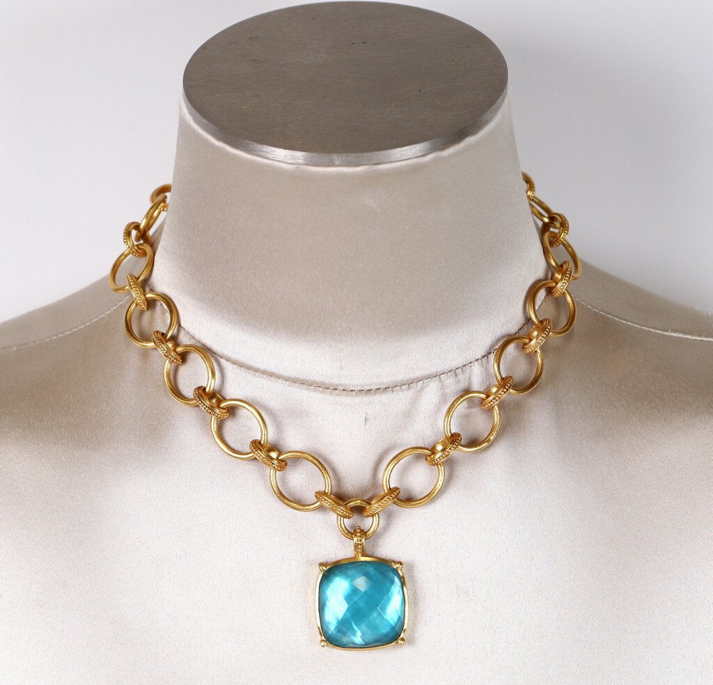 Gold Plate 'Antonia' Necklace in Bahamaian Blue