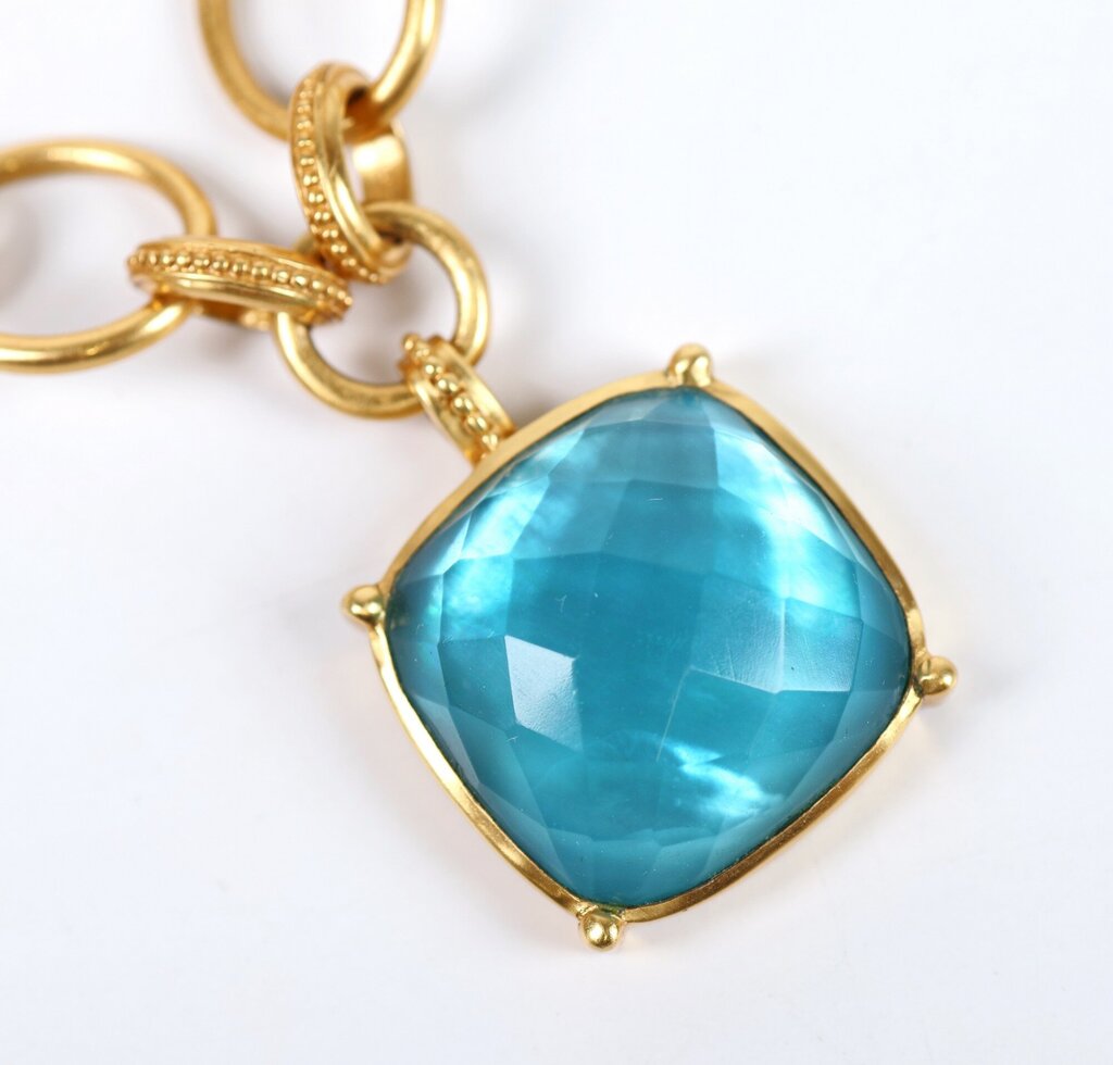 Gold Plate 'Antonia' Necklace in Bahamaian Blue