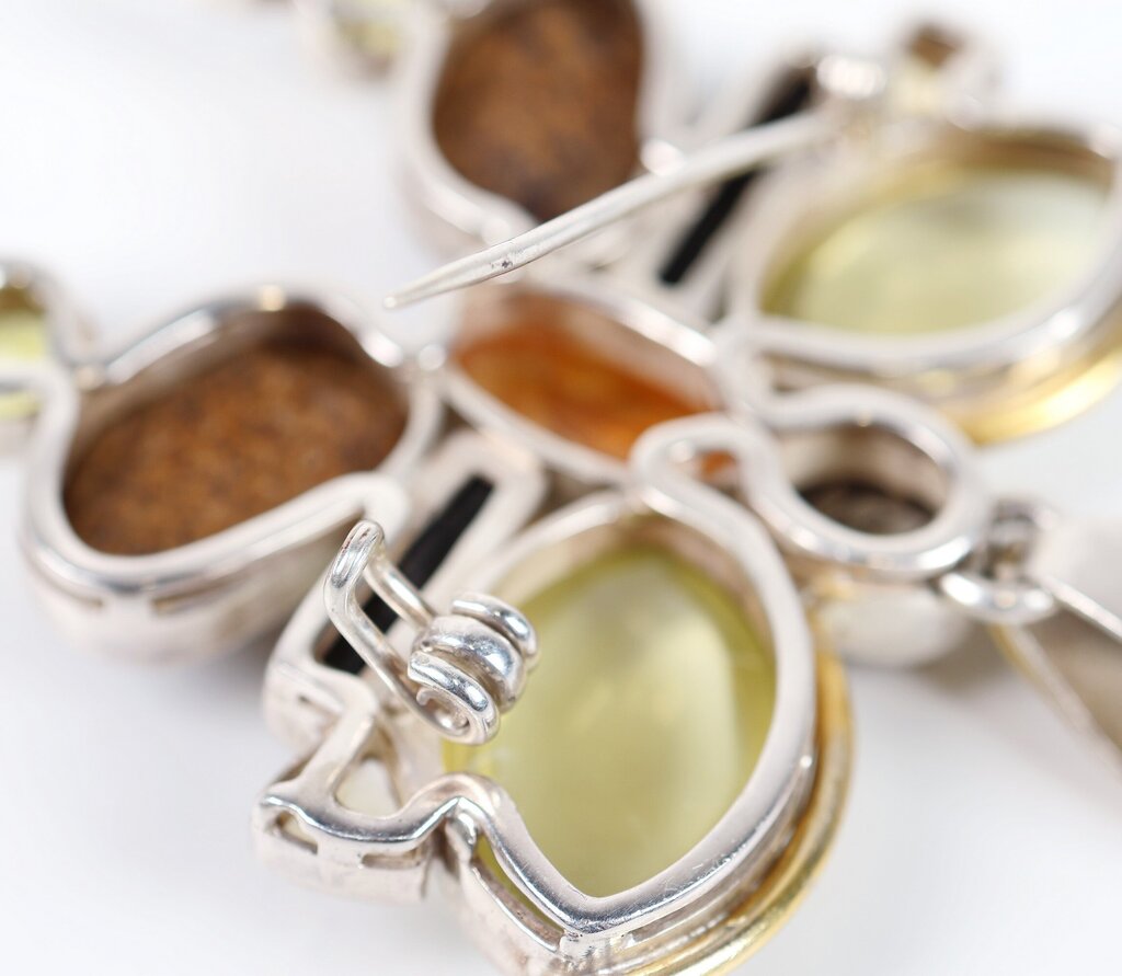 Vintage Sterling Baltic Amber Quartz and Citrine Butterfly Brooch/Pendant