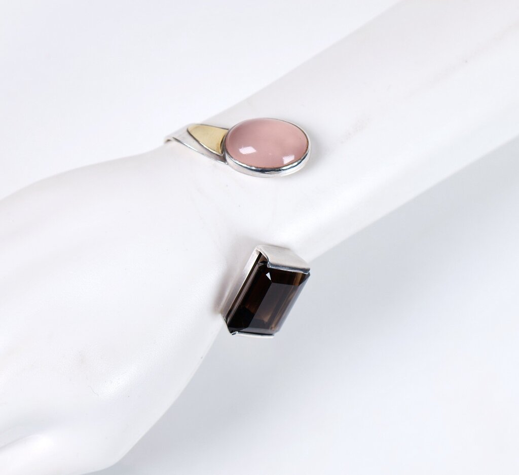 Vintage Sterling Rose Quartz and Smokey Quartz Cuff