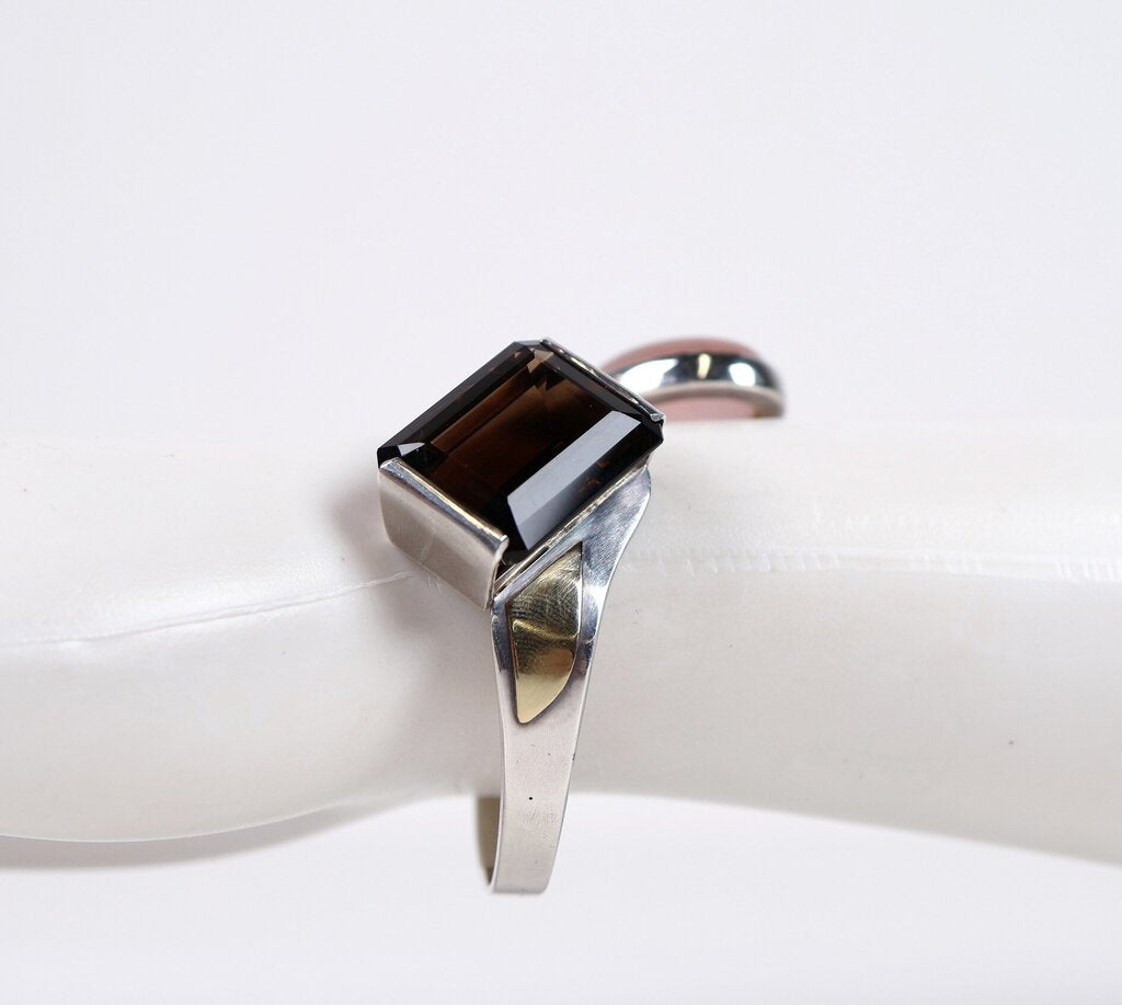 Vintage Sterling Rose Quartz and Smokey Quartz Cuff