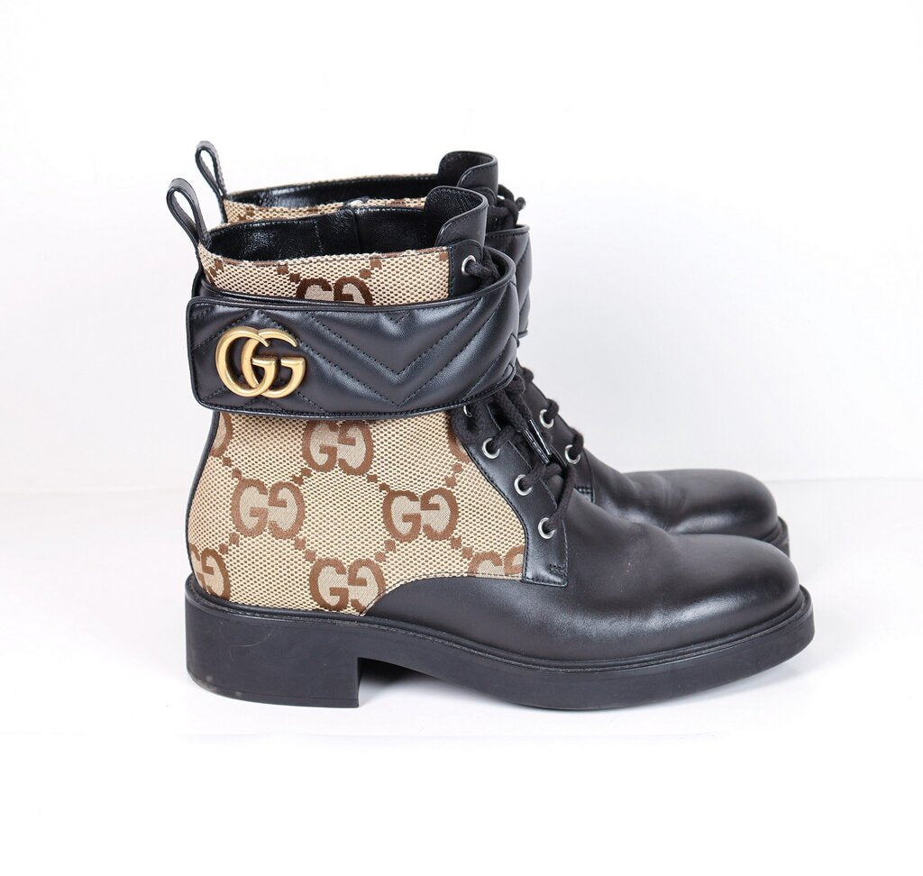 Monogram and Black Leather Combat Boots (W 11)