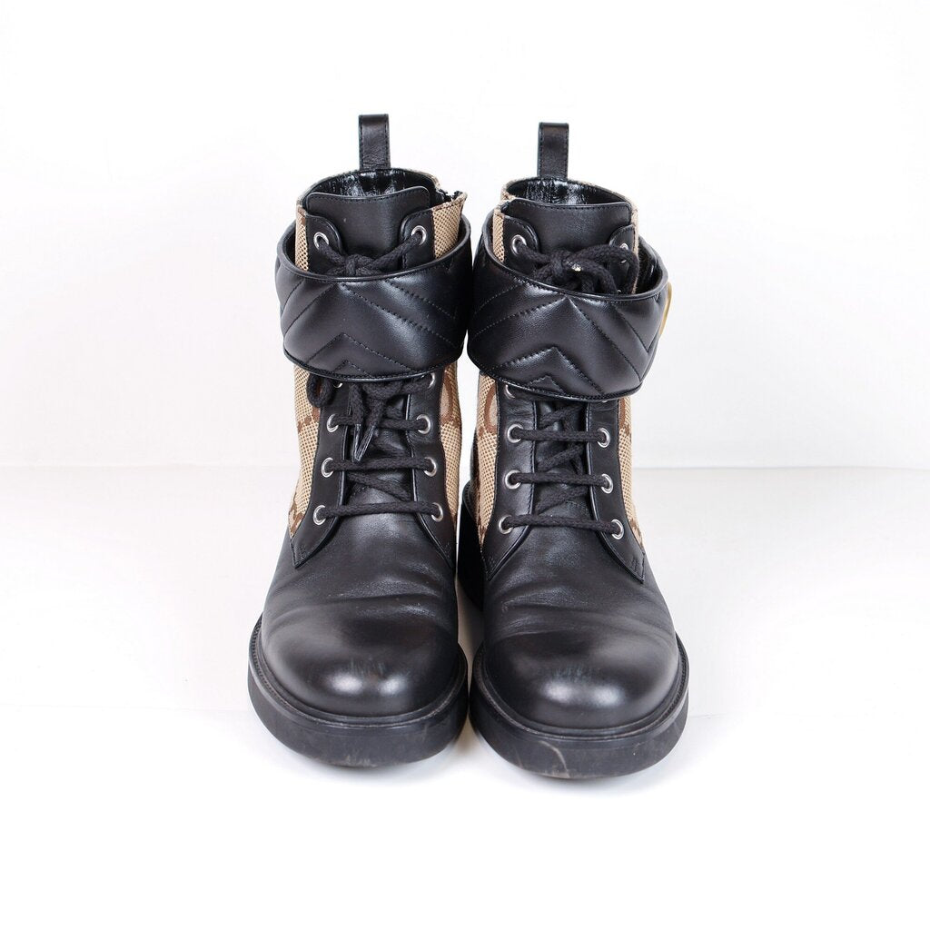 Monogram and Black Leather Combat Boots (W 11)