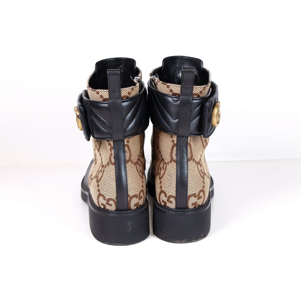 Monogram and Black Leather Combat Boots (W 11)