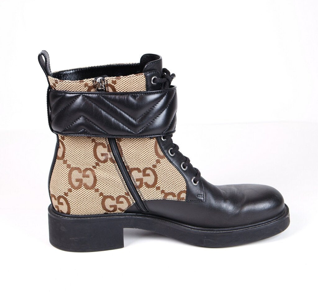 Monogram and Black Leather Combat Boots (W 11)