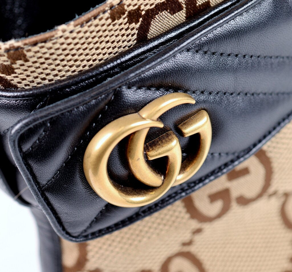 Monogram and Black Leather Combat Boots (W 11)