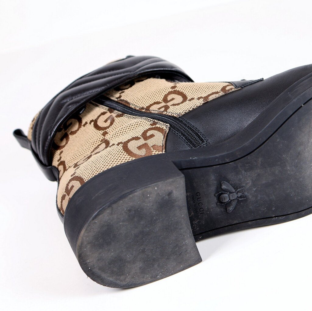 Monogram and Black Leather Combat Boots (W 11)